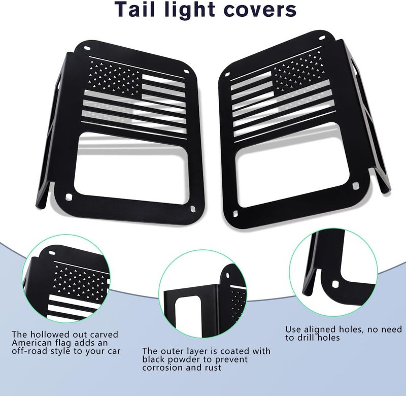 GLOBLED Tail Light Cover Compatible with Jeep JK Wrangler 2007-2018, Taillight Guards Covers with US Flag Pattern Decorative Exterior Protector - Image 5